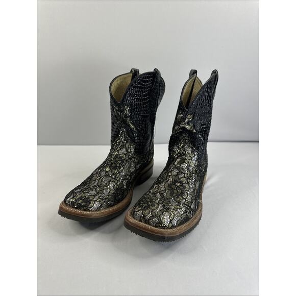 FERRINI Womens Size 8B Brown/Black Embroidered Lace Sparkle Cowboy Boots Western - Picture 1 of 8